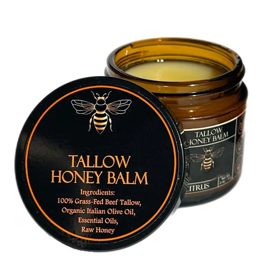 Organic Grass-Fed Beef Tallow Balm with Raw Honey - 60g for Men and Women