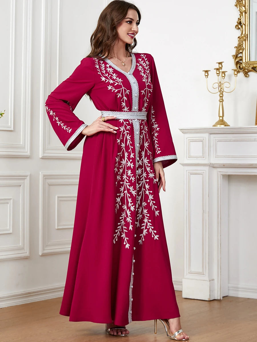 Trendy Dubai V-Neck Abaya Dress