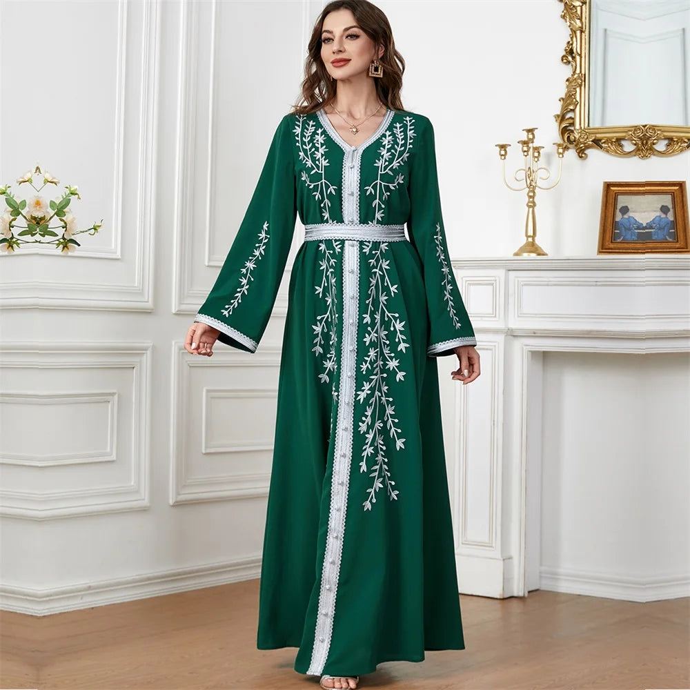 Trendy Dubai V-Neck Abaya Dress