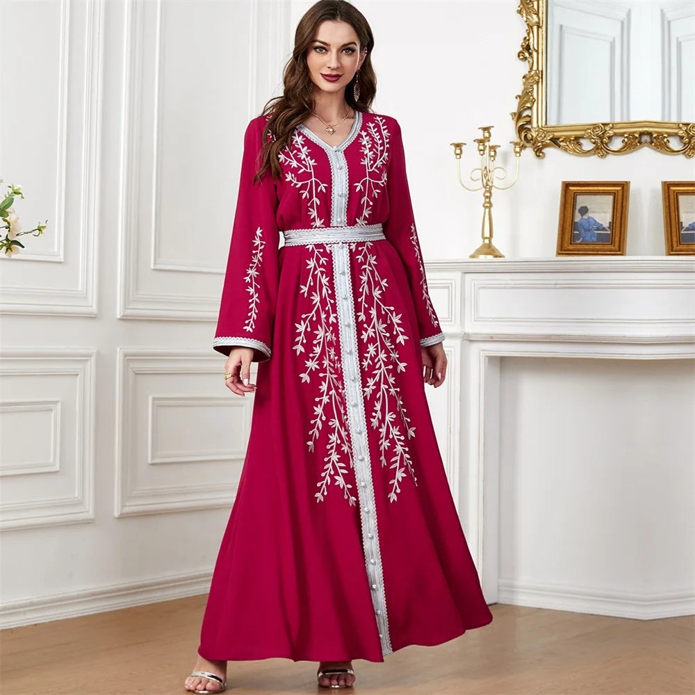 Trendy Dubai V-Neck Abaya Dress