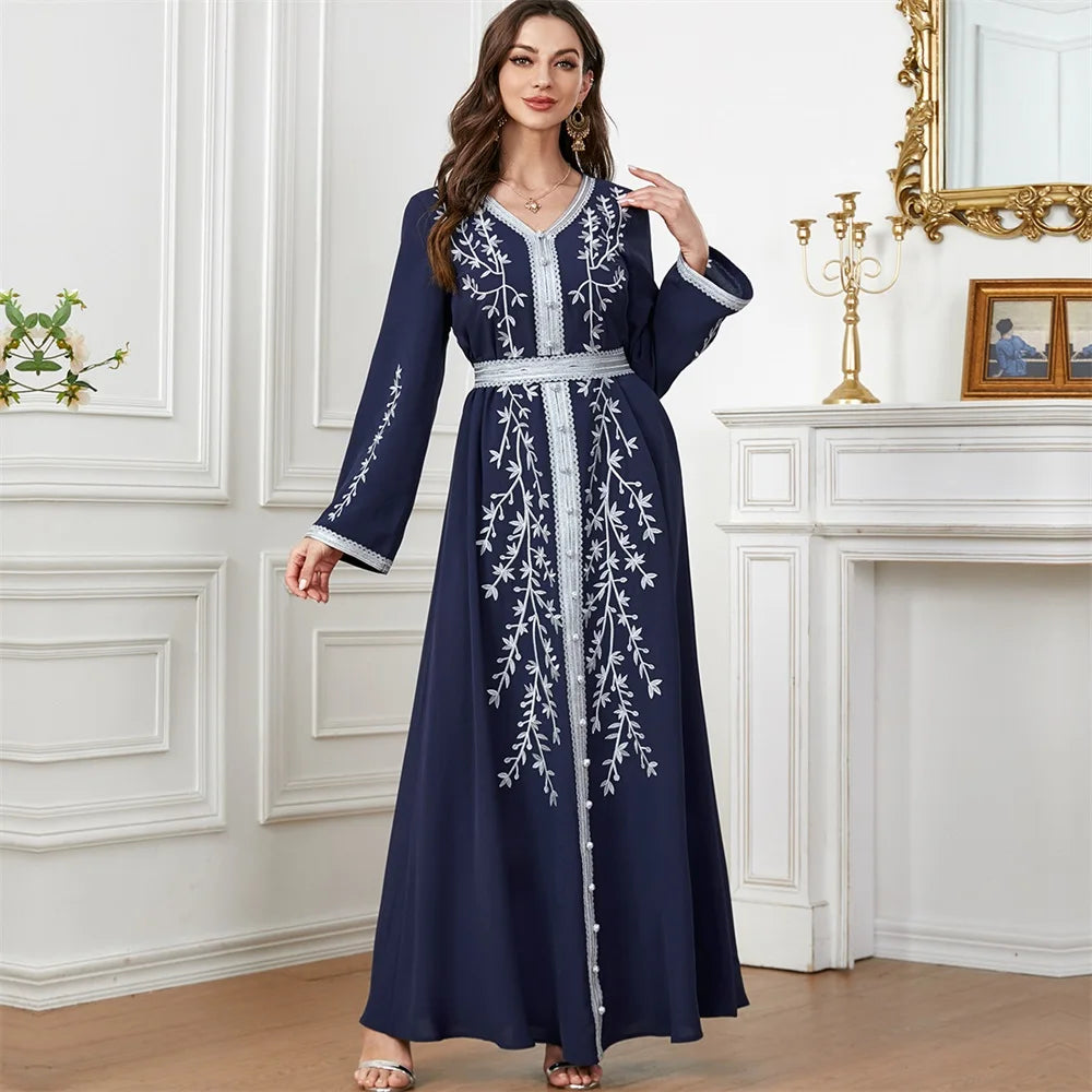 Trendy Dubai V-Neck Abaya Dress