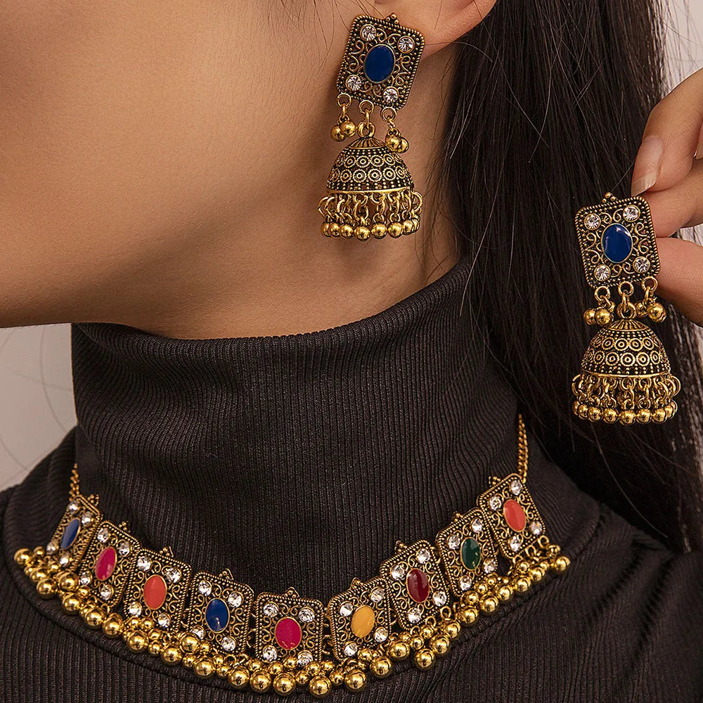 Indian Afghan Ethnic Gold Necklace Earrings