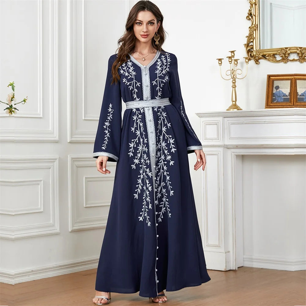 Trendy Dubai V-Neck Abaya Dress