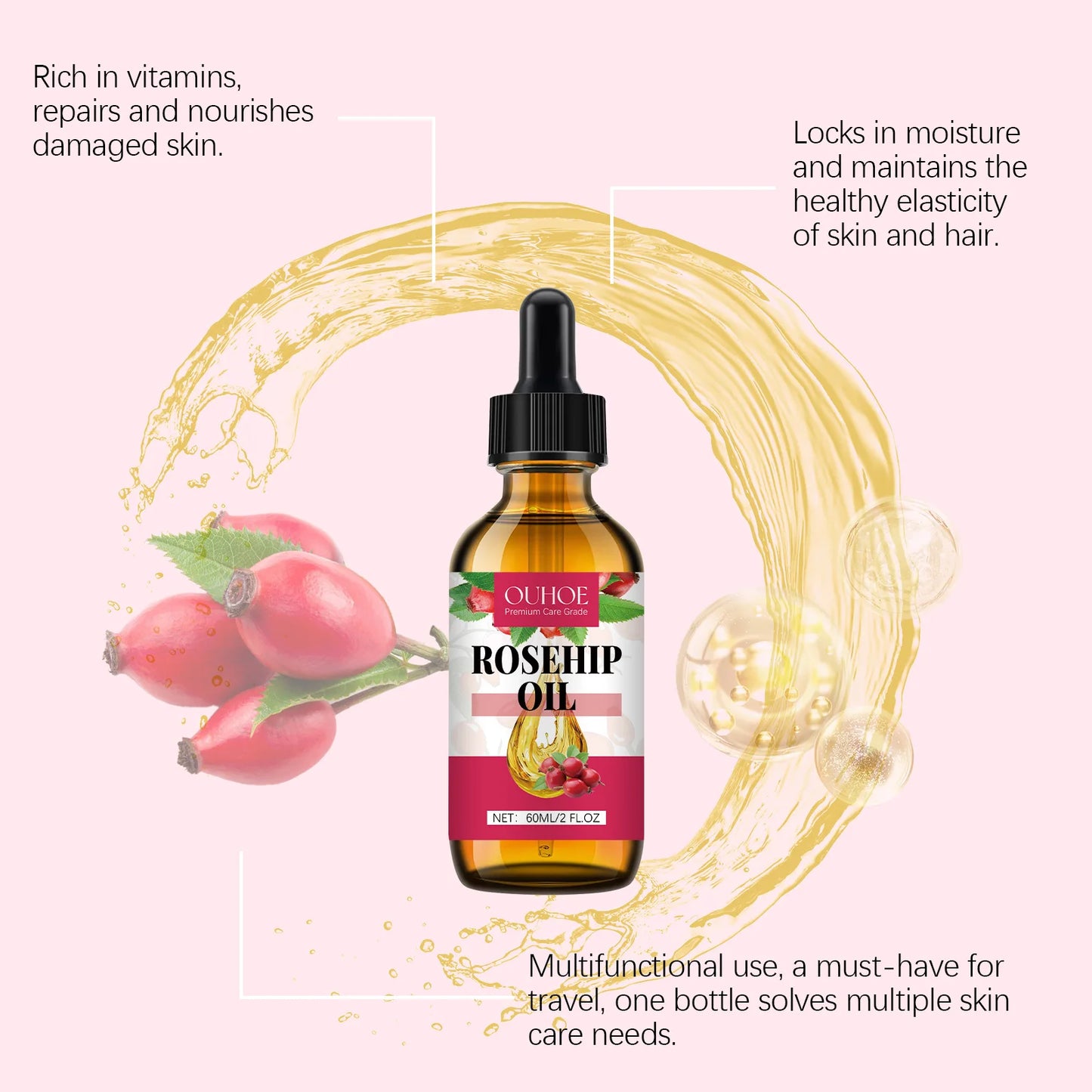 Organic Rosehip Oil for Skin & Hair 60ml