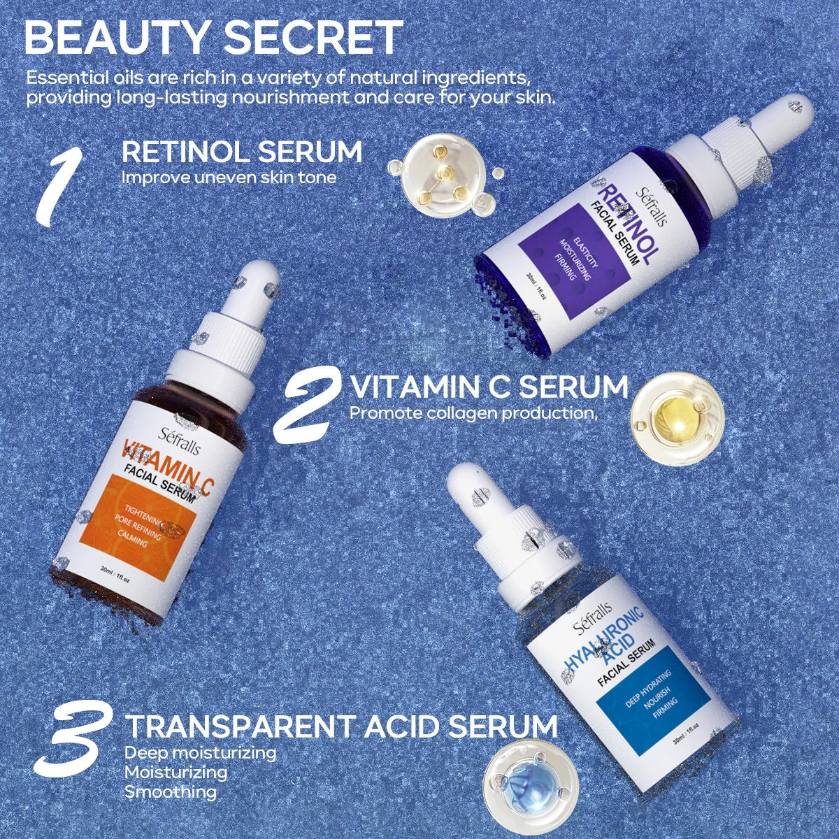 Sefralls Hyaluronic Acid VC Essence Set of 3 x 30ml Skin Serums