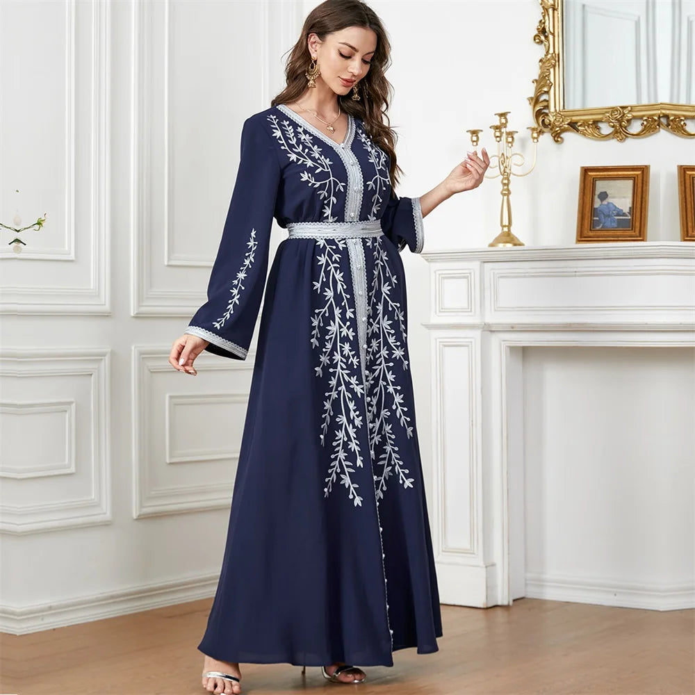 Trendy Dubai V-Neck Abaya Dress