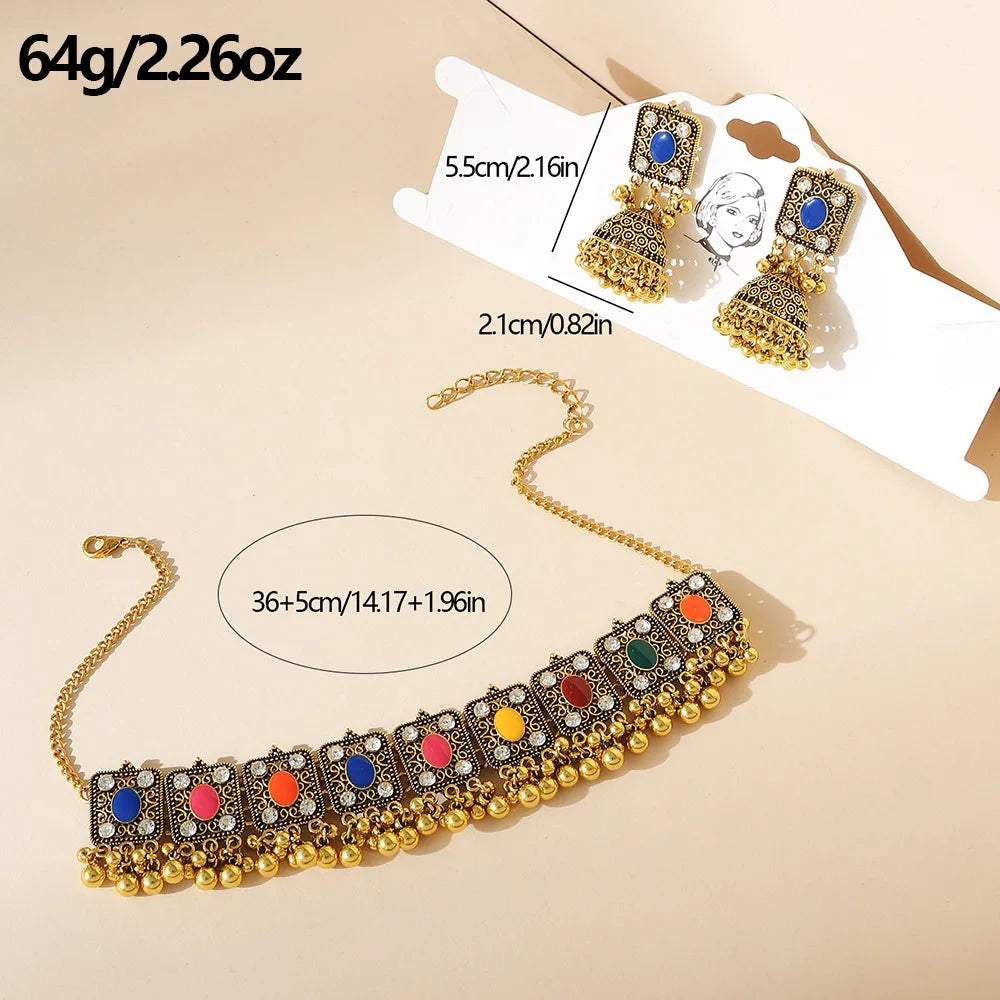 Indian Afghan Ethnic Gold Necklace Earrings