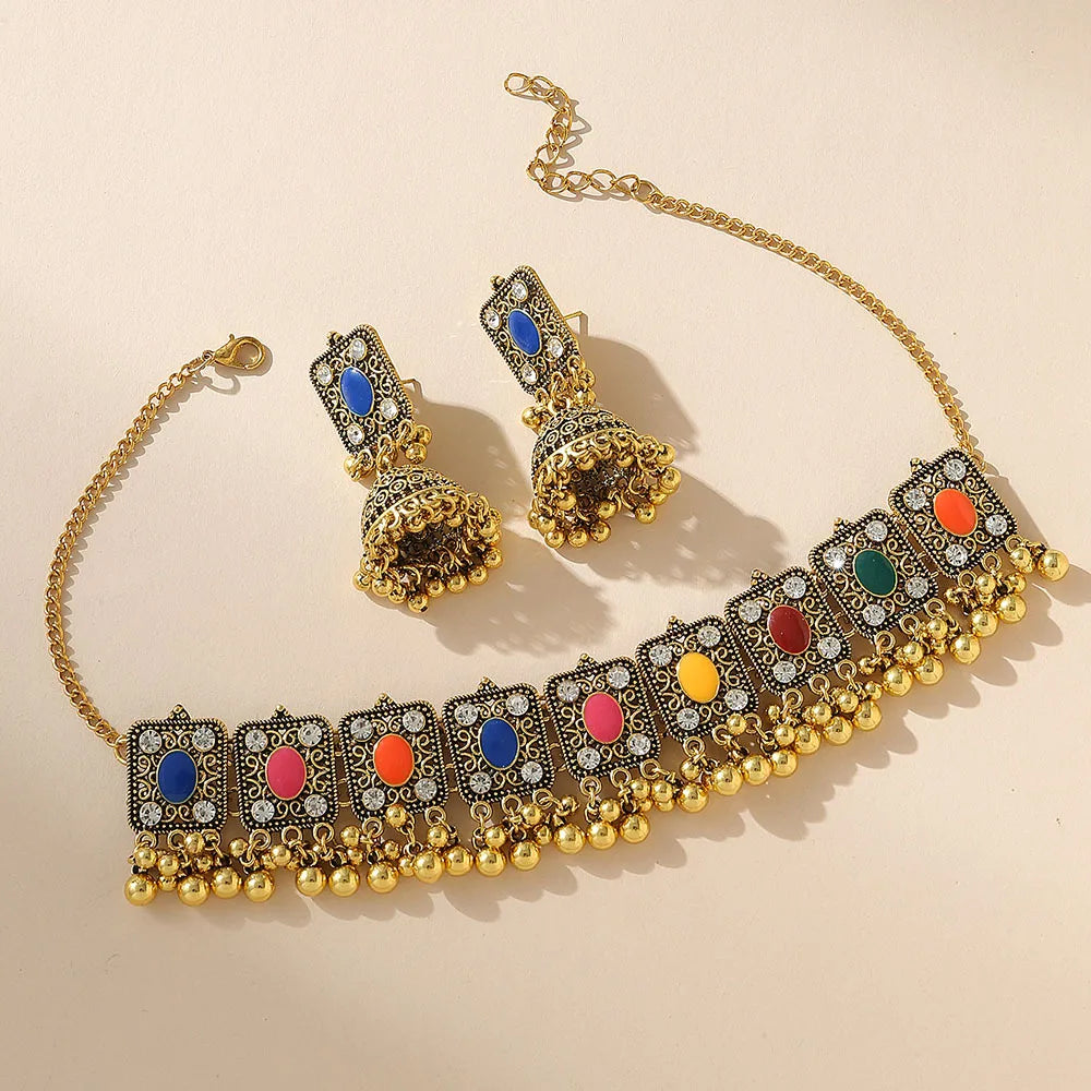 Indian Afghan Ethnic Gold Necklace Earrings