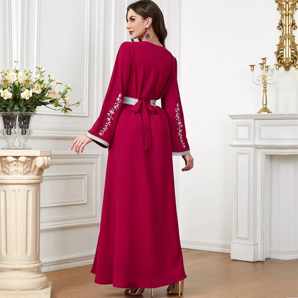 Trendy Dubai V-Neck Abaya Dress