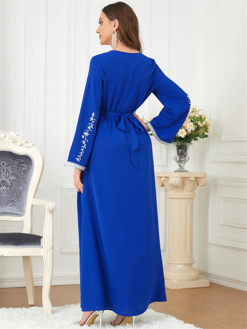 Trendy Dubai V-Neck Abaya Dress