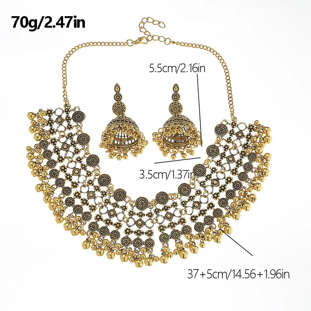 Indian Afghan Ethnic Gold Necklace Earrings