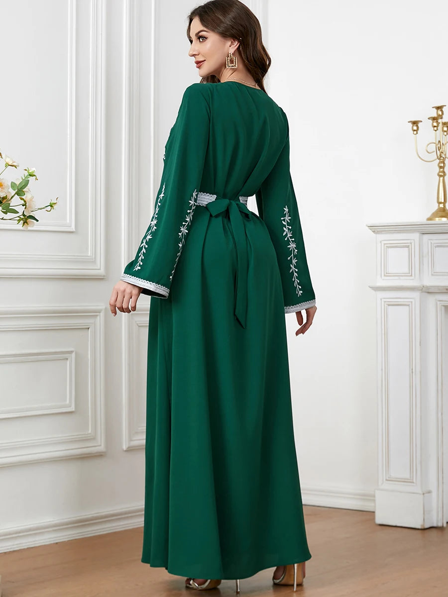 Trendy Dubai V-Neck Abaya Dress