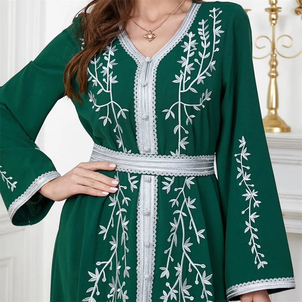 Trendy Dubai V-Neck Abaya Dress