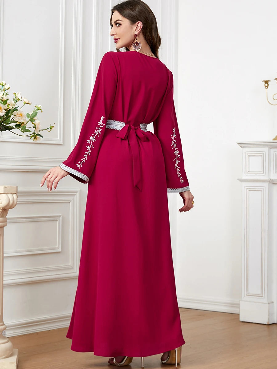 Trendy Dubai V-Neck Abaya Dress