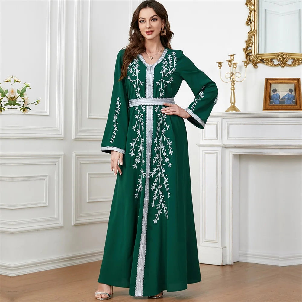 Trendy Dubai V-Neck Abaya Dress