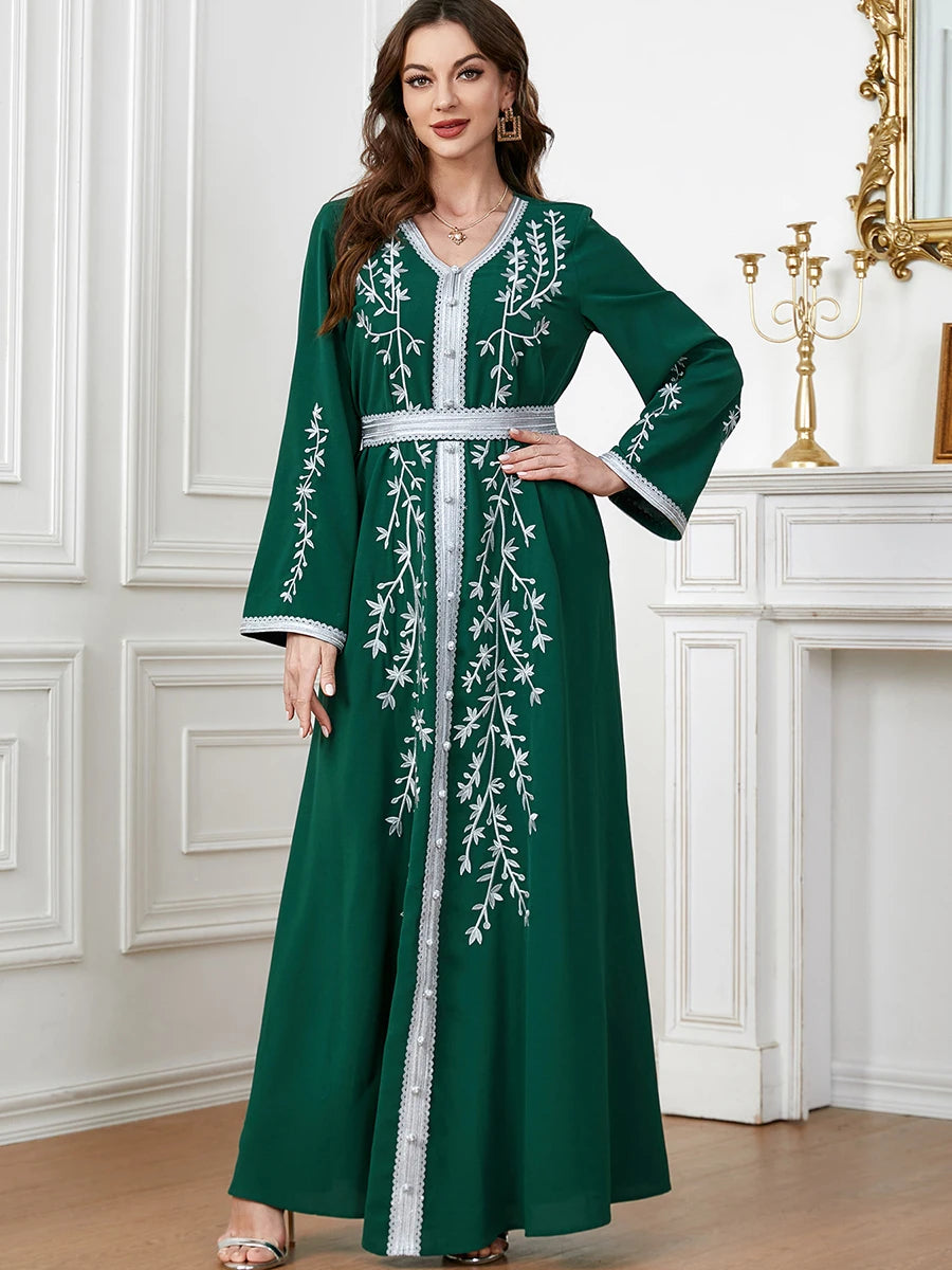 Trendy Dubai V-Neck Abaya Dress