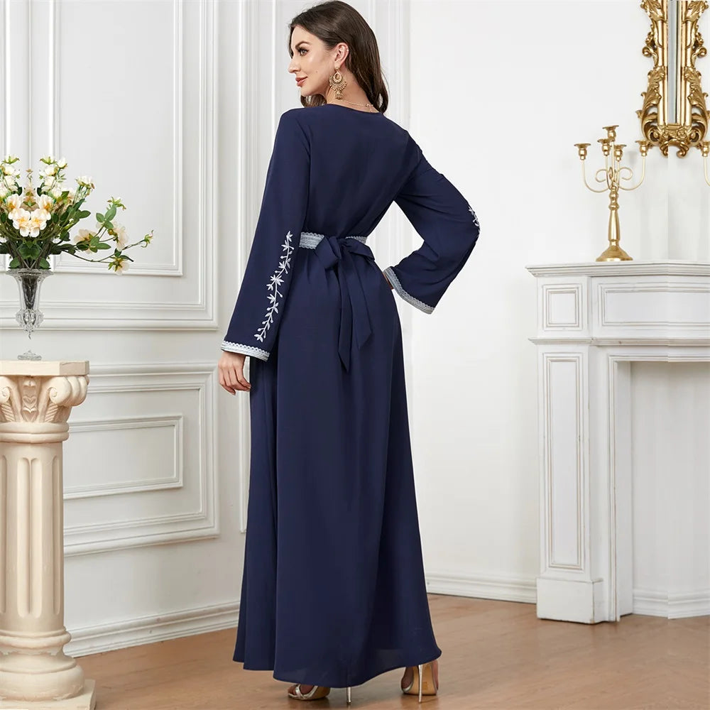 Trendy Dubai V-Neck Abaya Dress