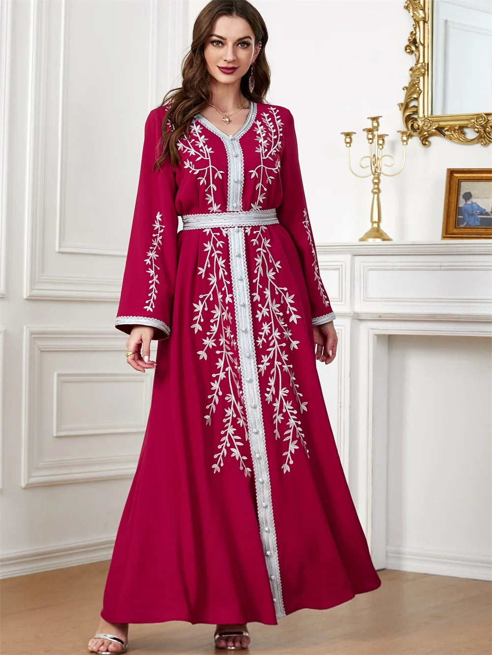 Trendy Dubai V-Neck Abaya Dress