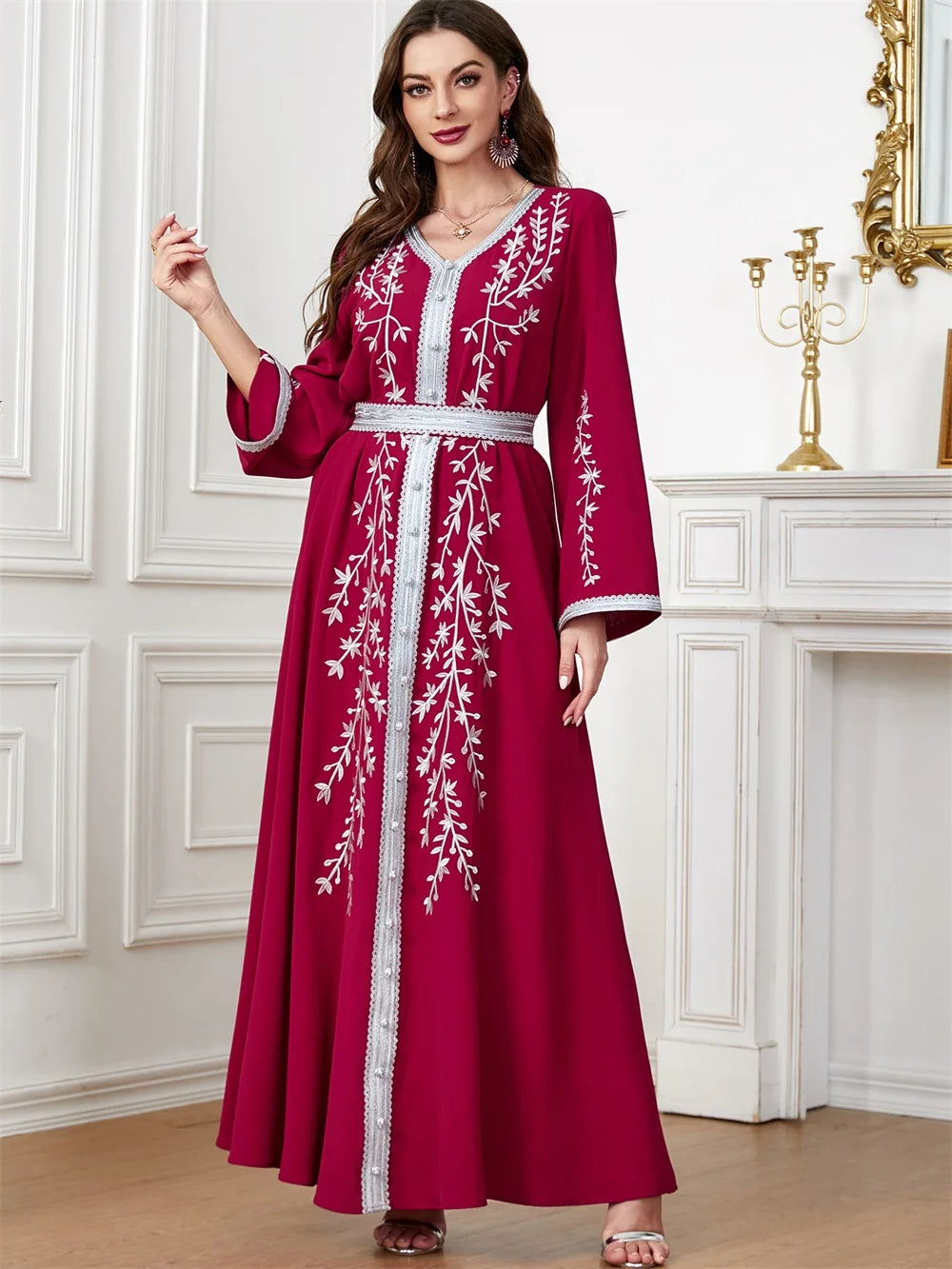 Trendy Dubai V-Neck Abaya Dress