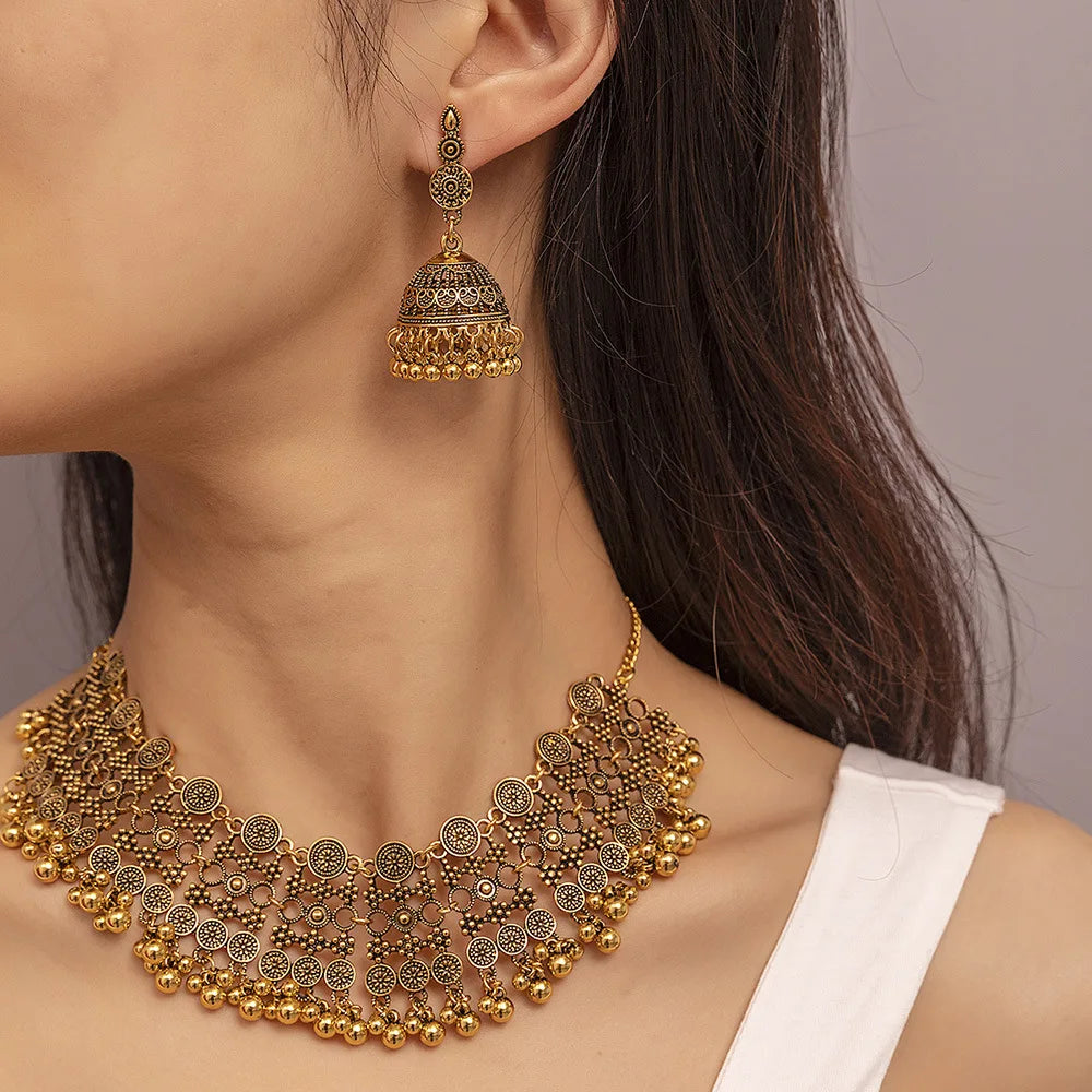 Indian Afghan Ethnic Gold Necklace Earrings