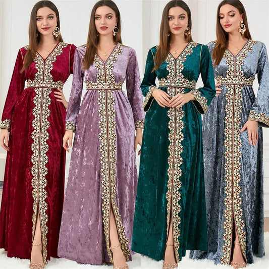 Velvet Embroidered Abaya - Dubai Style Dress