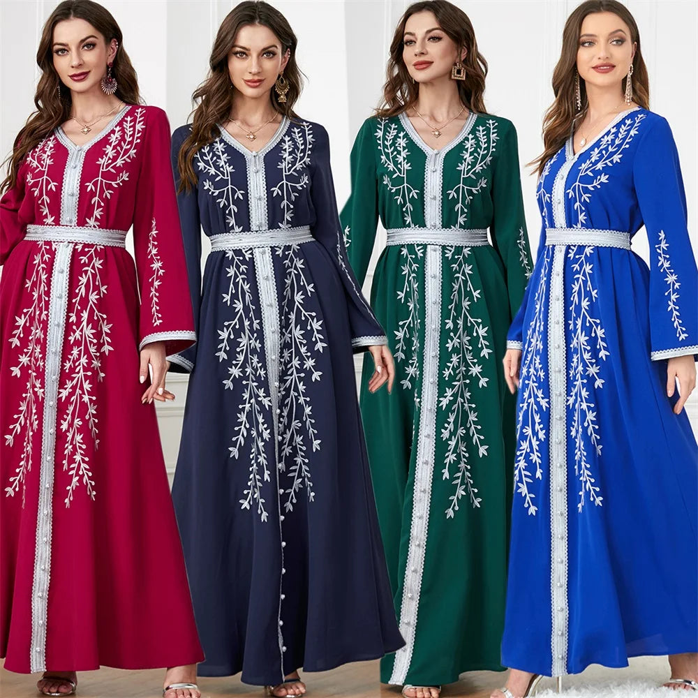 Trendy Dubai V-Neck Abaya Dress