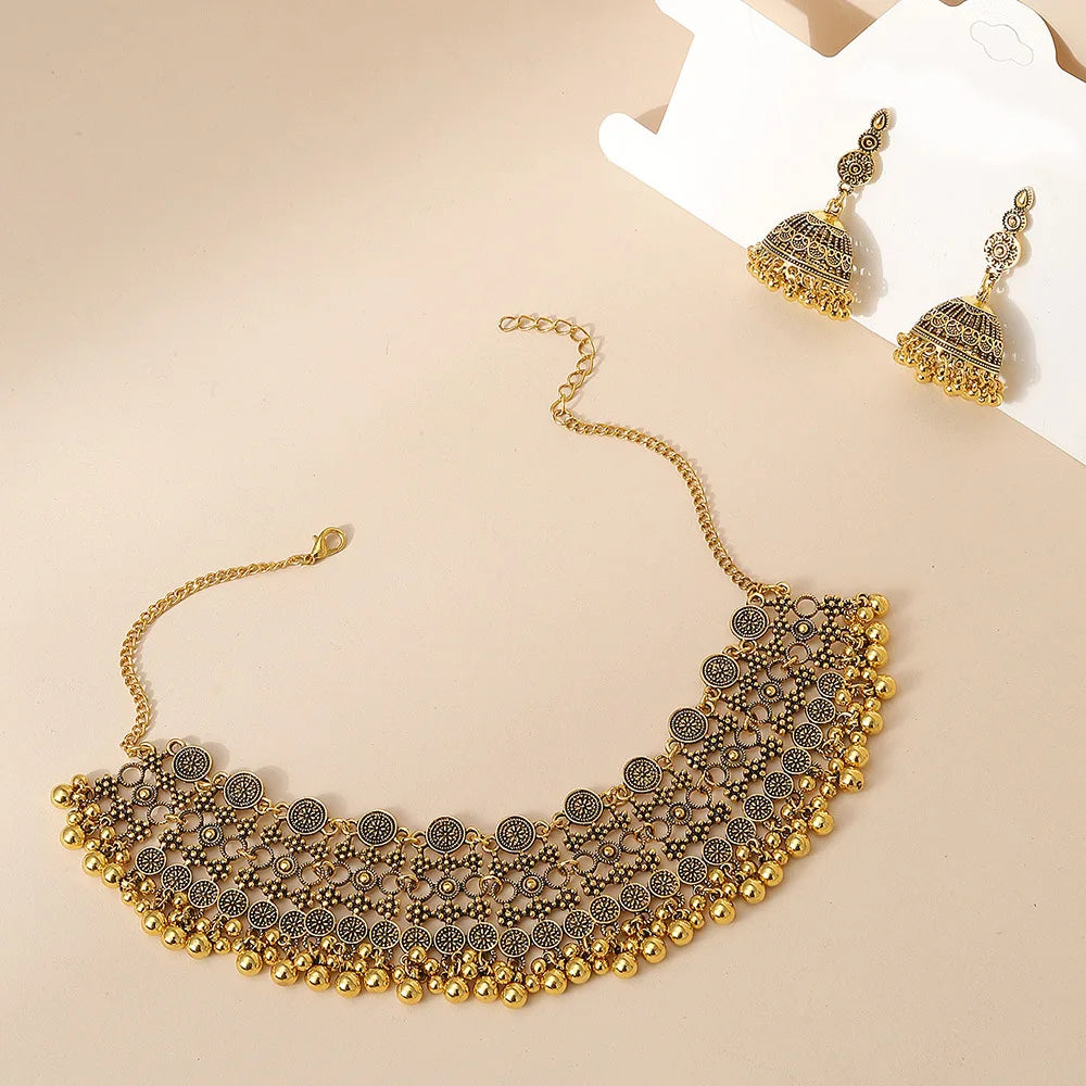 Indian Afghan Ethnic Gold Necklace Earrings