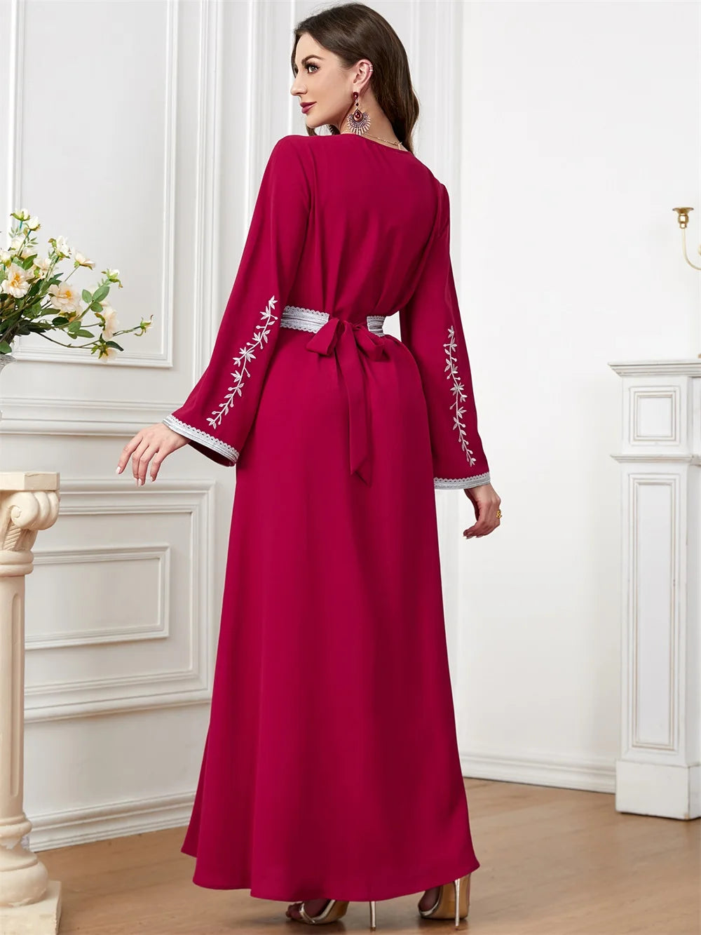 Trendy Dubai V-Neck Abaya Dress