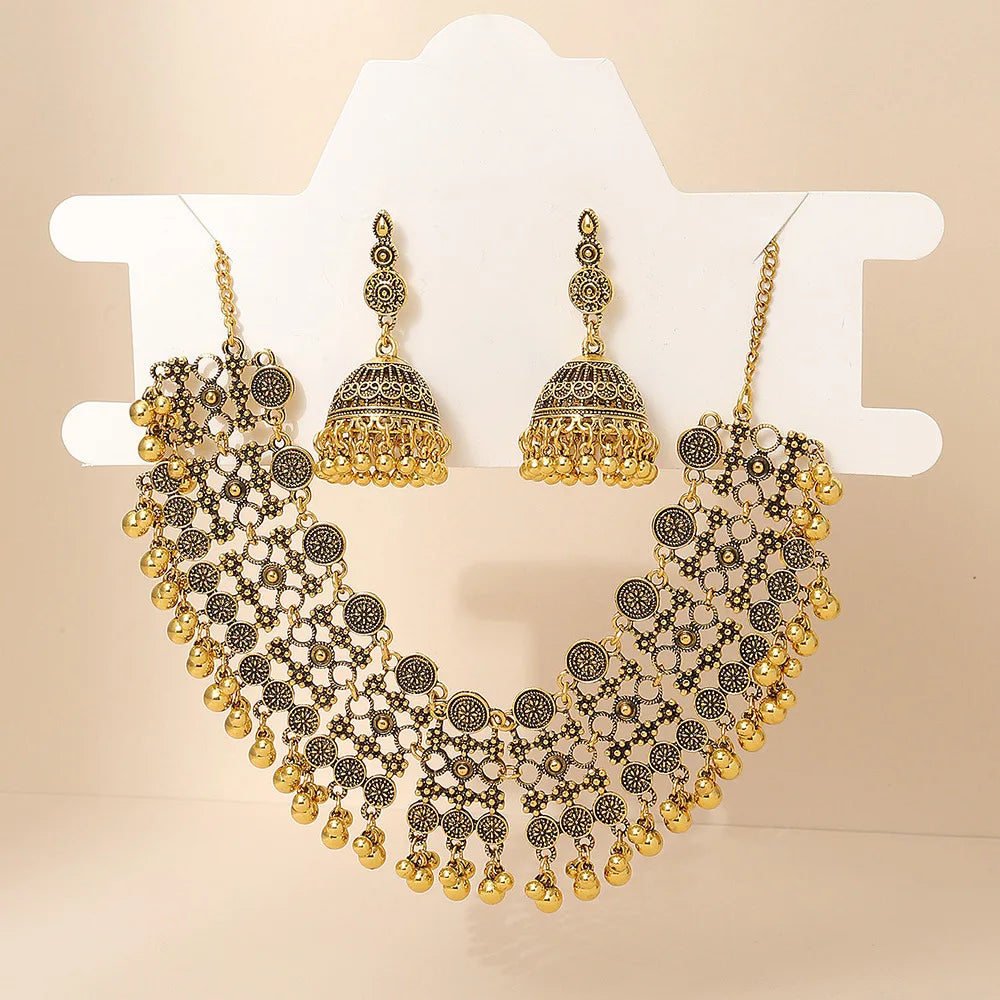 Indian Afghan Ethnic Gold Necklace Earrings