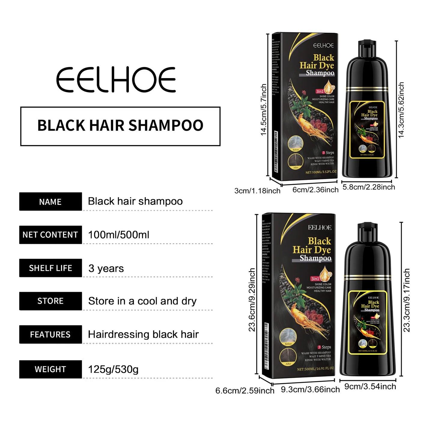 3-in-1 Natural Herbal Hair Dye Shampoo 100ml