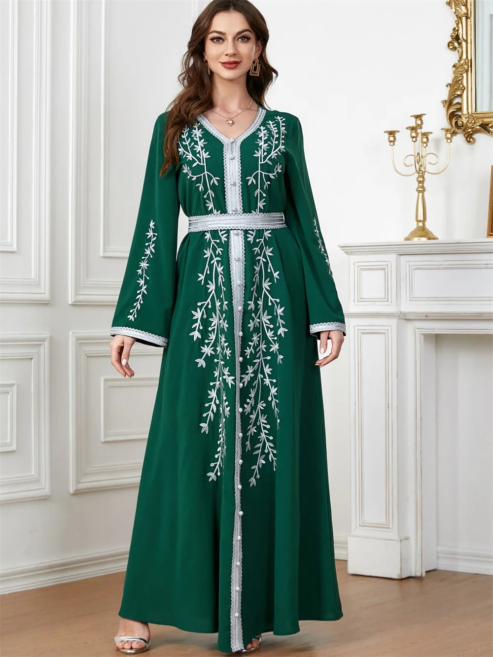 Trendy Dubai V-Neck Abaya Dress