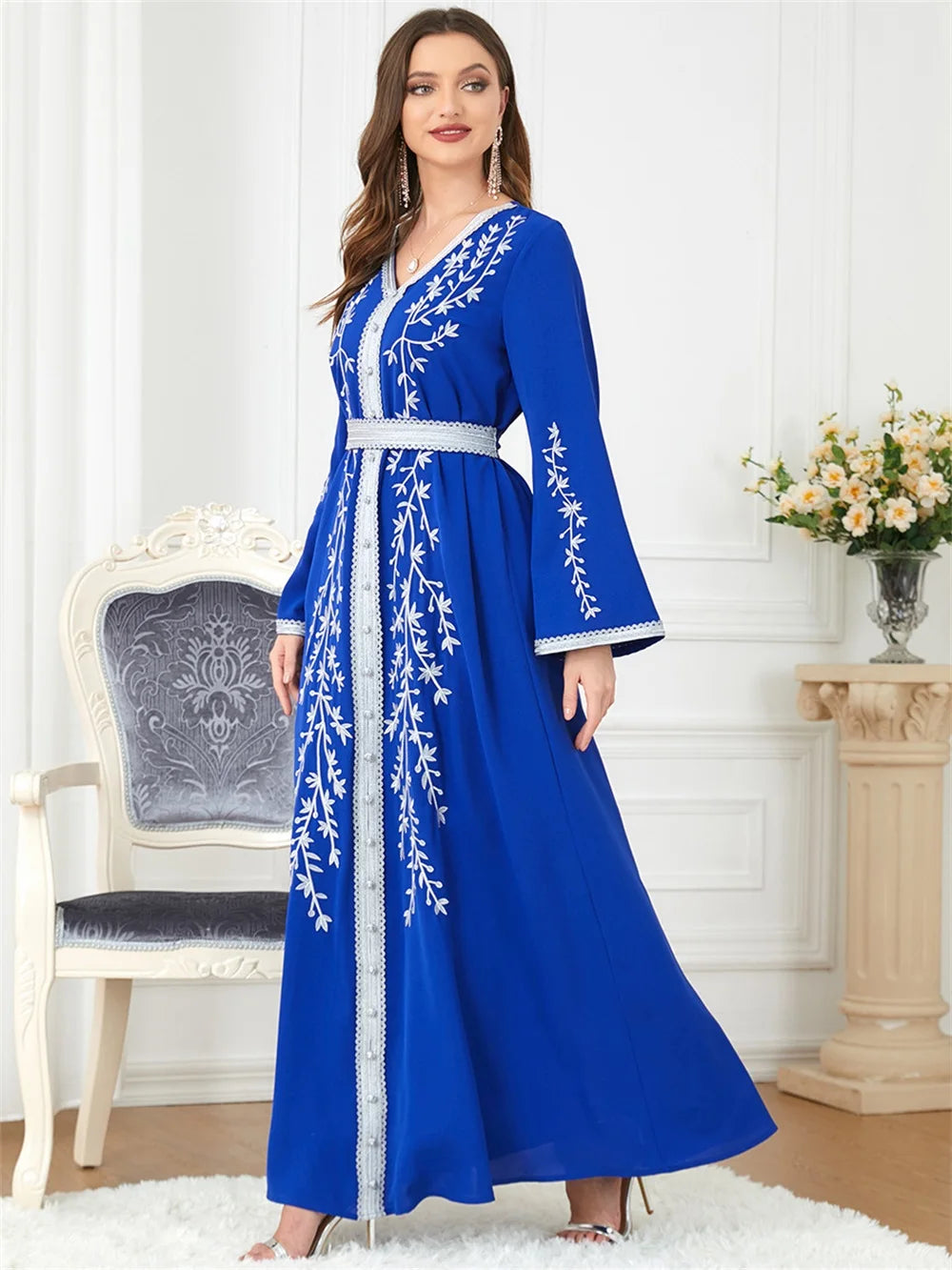 Trendy Dubai V-Neck Abaya Dress