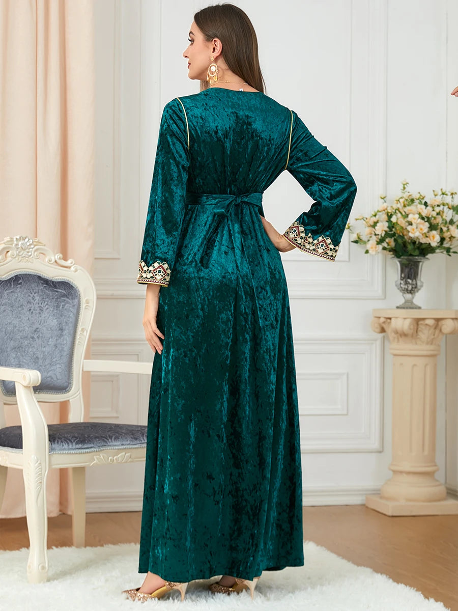 Velvet Embroidered Abaya - Dubai Style Dress