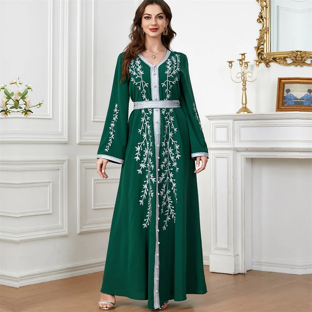 Trendy Dubai V-Neck Abaya Dress