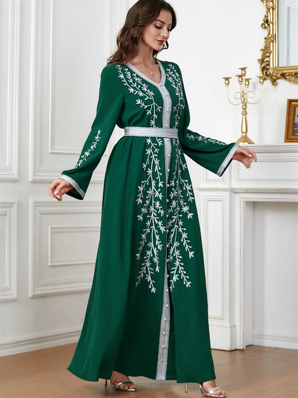 Trendy Dubai V-Neck Abaya Dress