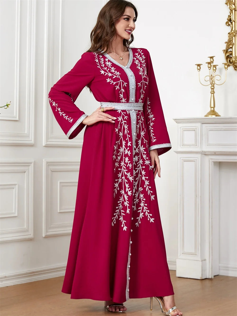 Trendy Dubai V-Neck Abaya Dress