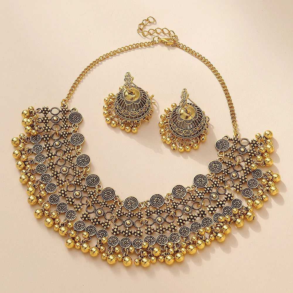 Indian Afghan Ethnic Gold Necklace Earrings