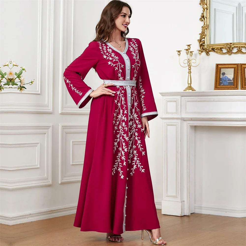 Trendy Dubai V-Neck Abaya Dress