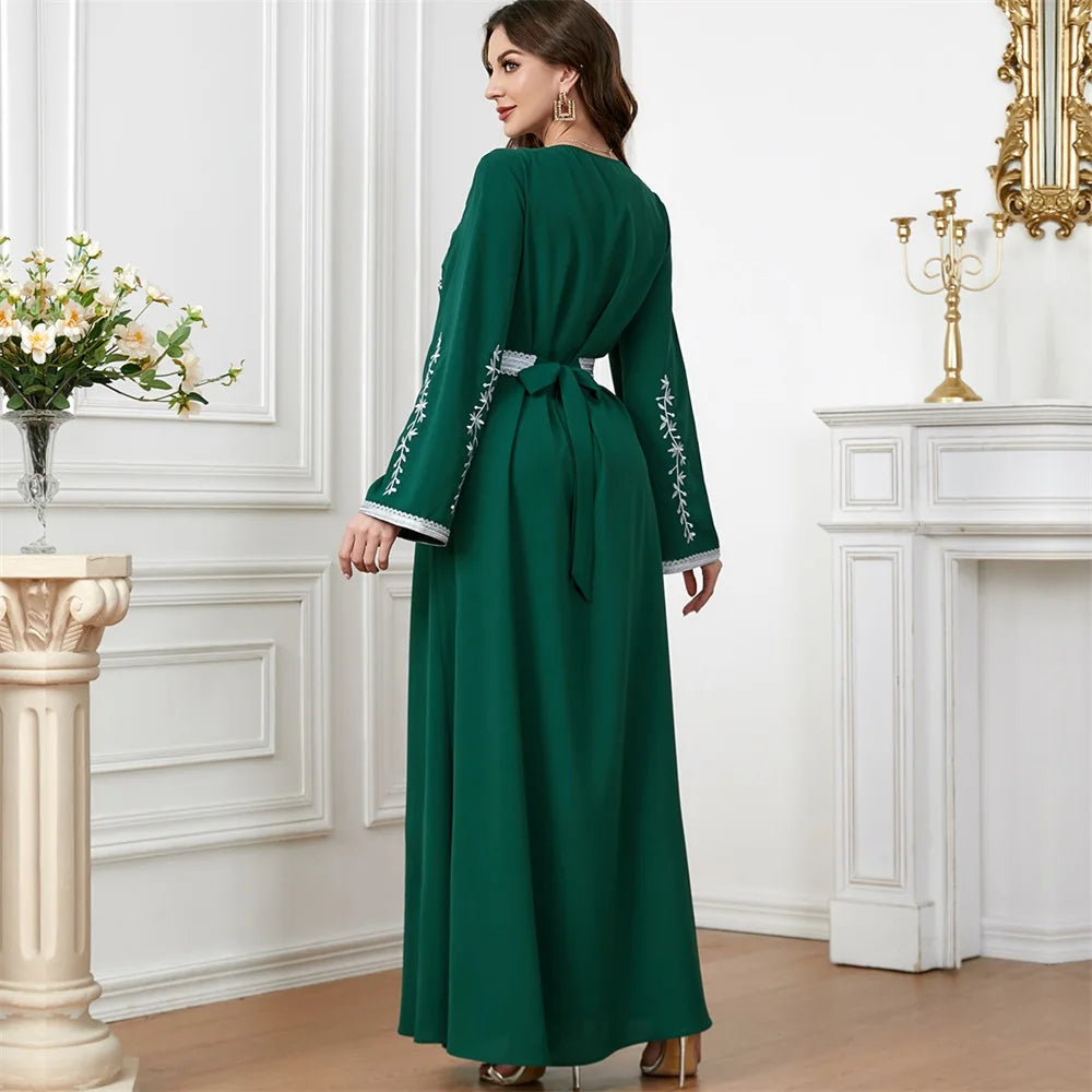 Trendy Dubai V-Neck Abaya Dress