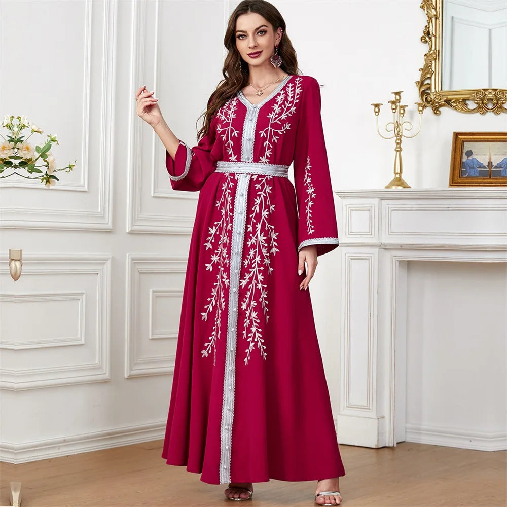 Trendy Dubai V-Neck Abaya Dress